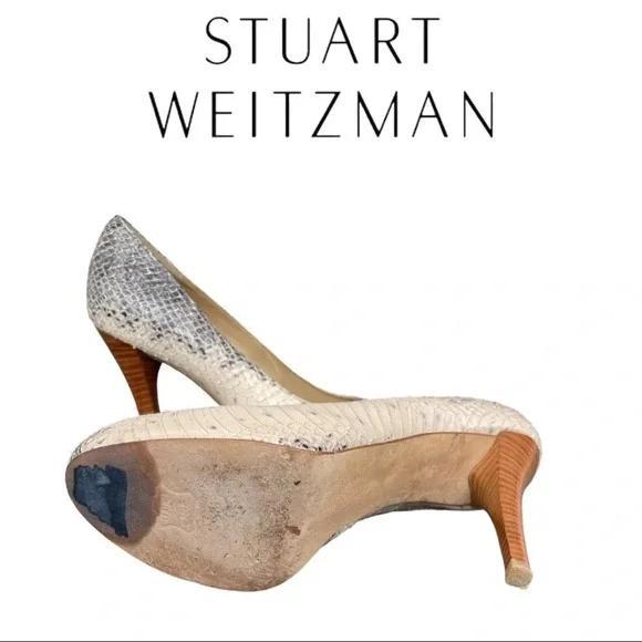 Stuart Weitzman Two Tone Python Embossed Leather Platform Pump 7.5 - Picture 10 of 10